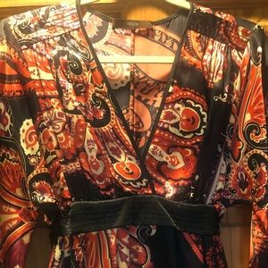 SINGLE LOS ANGELES Black Red Silk V-Neck Mini Dress Size M